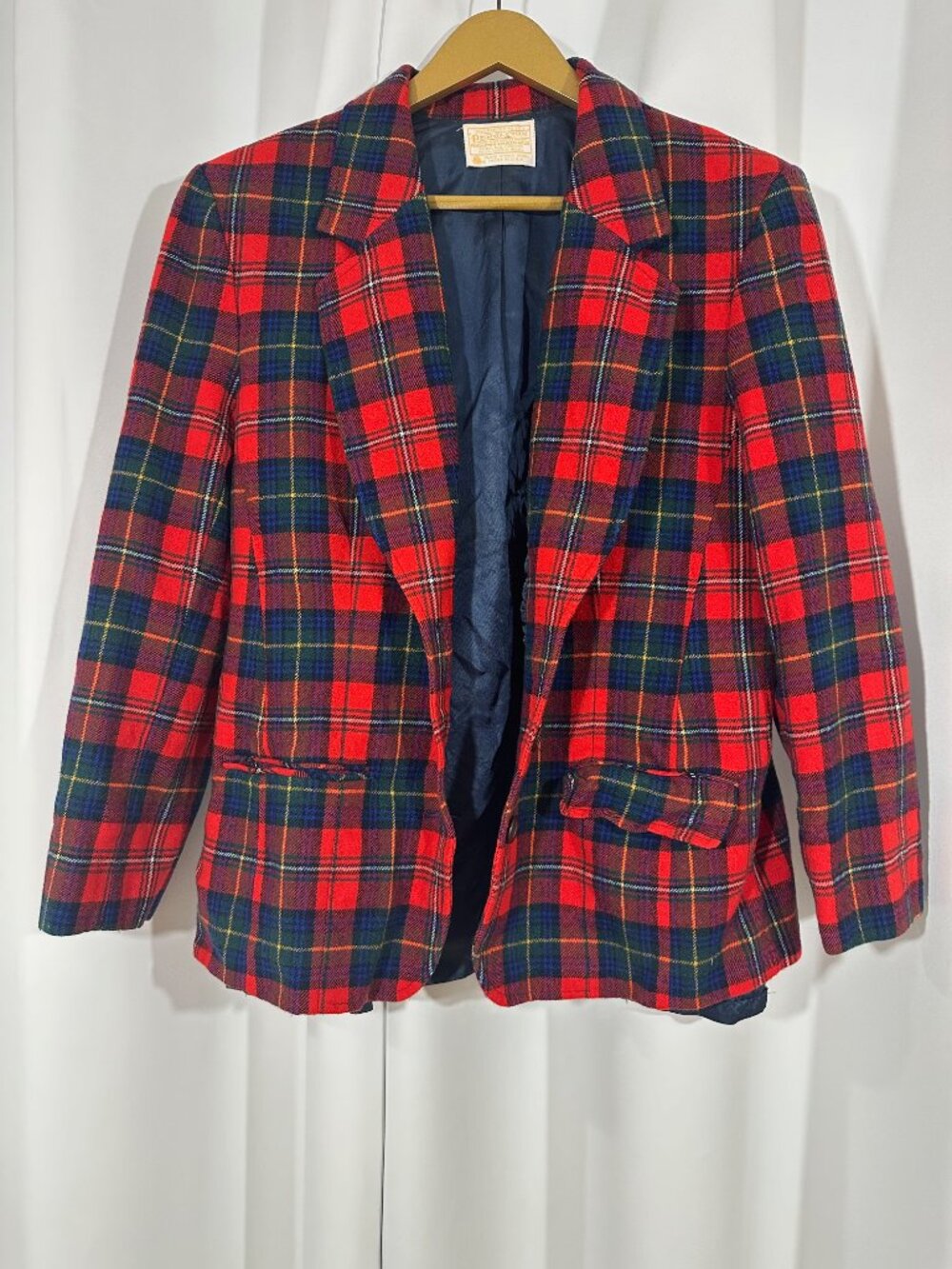 Vintage Pendleton Women's Large Red Tartan Plaid Blazer 100% Virgin Wool